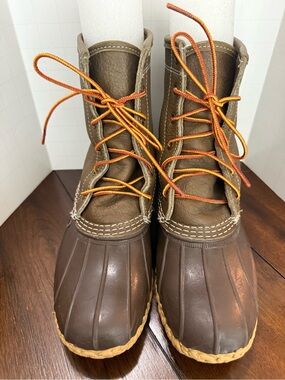 L.L. Bean Women’s 7M Brown Duck Boots with Orange Laces